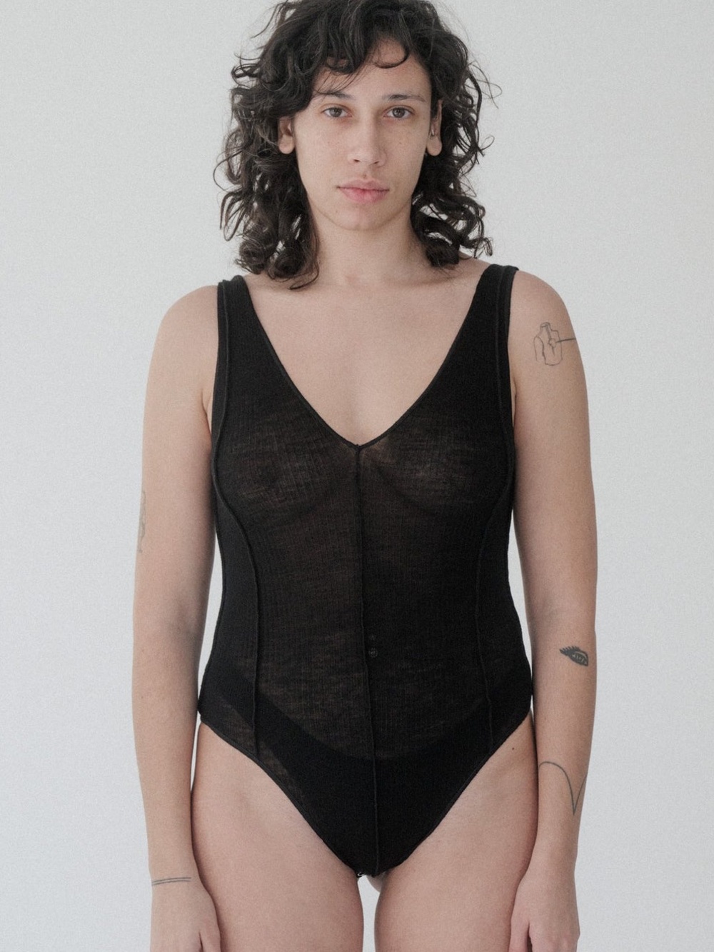 Baserange Vein Body - Fine Wool Rib Bodysuit - Black